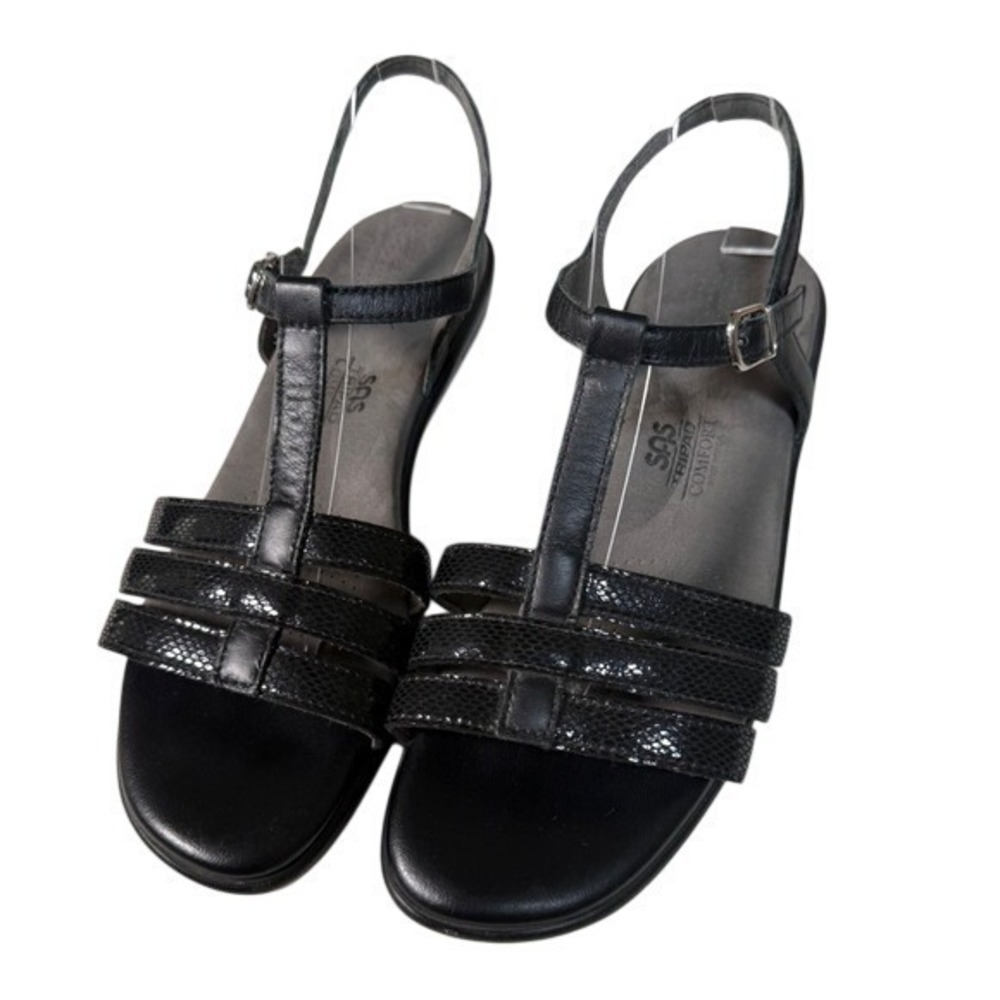 SAS Tripad Comfort Women Black Snake Embossed Leather Sandals Size 10 S Slim USA